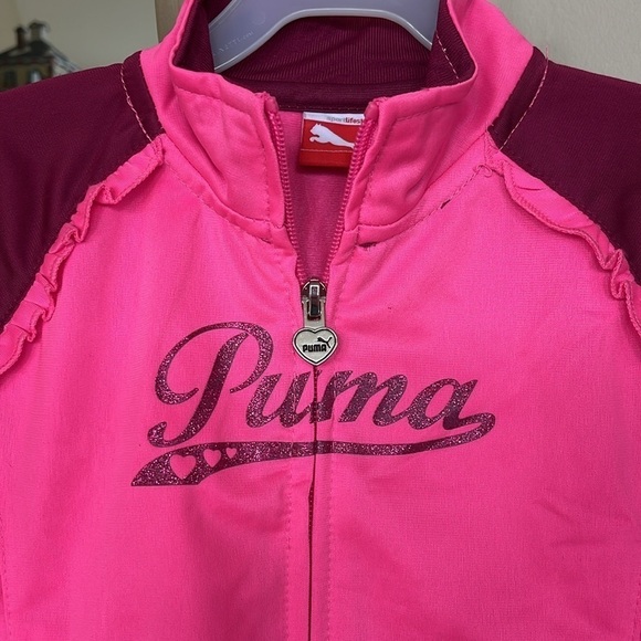 Brand New Puma Neon Pink Tracksuit Zip Up Track Jacket & Pants Glitter Ruffle - Picture 10 of 16